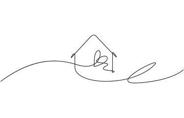 Heart inside house continuous one line drawn. Love home concept. Vector illustration isolated on isolated on transparent background