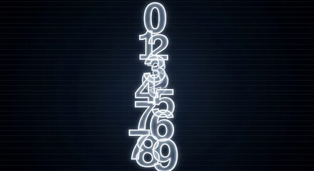 Vertical stack of luminous white digits 09 on a dark digital background
