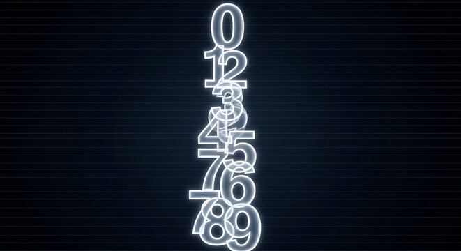 Vertical stack of luminous white digits 09 on a dark digital background