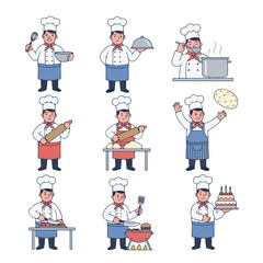 Vector set of 8 Flat vector chef illustration flat design simple and minimalis style cartoon white background