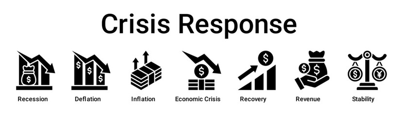 Crisis Response banner web icon vector illustration concept for business with icon of Recession, Deflation, Inflation, Economic crisis, Recovery, Revenue.