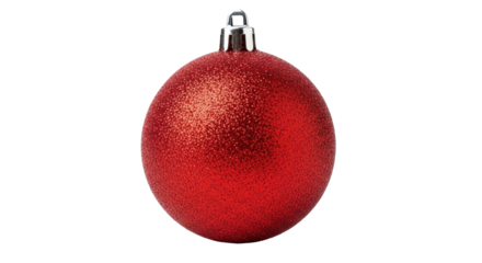 Isolated Red Christmas Bauble Ornament with Glitter Finish and Silver Cap isolated PNG with Transparent Background