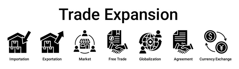 Trade Expansion banner web icon vector illustration concept for business with icon of Importation, Exportation, Market, Free Trade, Globalization, Agreement, Currency.