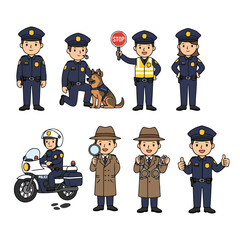 Vector set of 8 Flat vector Police Officer	 illustration flat design simple and minimalis style cartoon white background. 						

