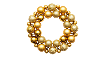 Festive Golden Christmas Bauble Ornament Wreath Frame isolated PNG with Transparent Background