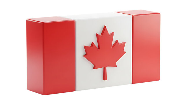 A three dimensional representation of the canadian flag with a prominent red maple leaf on a white background and red borders