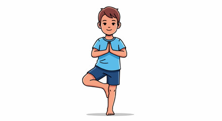 Young boy practicing yoga in tree pose, demonstrating balance and mindfulness.