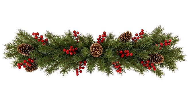 Christmas Garland Decoration with Pine Cones Berries Evergreen Branches