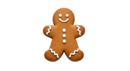 Classic Gingerbread Man Cookie Decorated with White Icing isolated PNG with Transparent Background