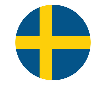 sweden flag circle vector icon with blue background and yellow nordic cross, round swedish national symbol illustration for web and print use