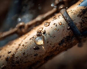 Muddy mountain bike frame after a challenging trail ride, showing water drops and dirt, symbolizing endurance, adventure, speed, and extreme cycling conditions
