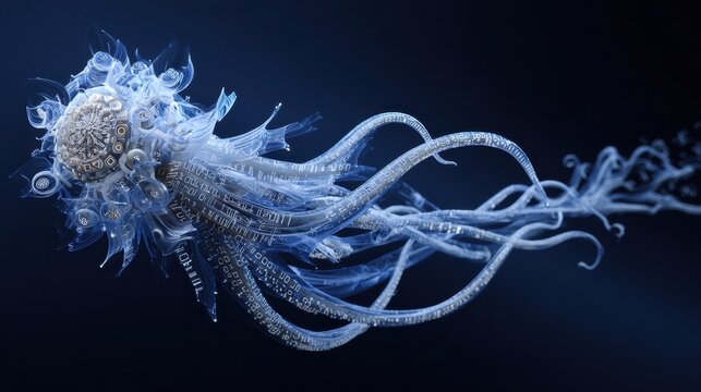 Tentacles Formed From Binary Streams Dissolve Into the Depths of a Digital Ocean