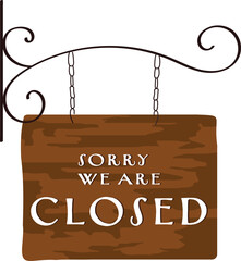 Rustic Closed Sign Hanging on Wrought Iron Chain Vector