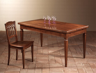 Still life of a wooden table and chair, classic style