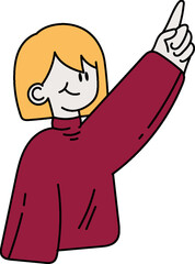 Enthusiastic woman points upward with focused intent vision mission brainstorm