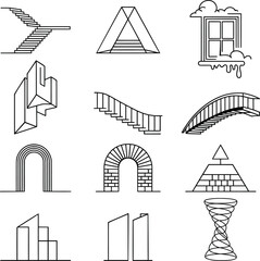 Abstract architectural and geometric line art icons