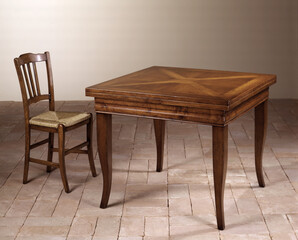 Still life of a wooden table and chair, classic style