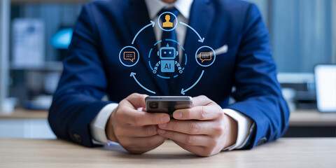 Person using smartphone with AI chatbot interface overlay