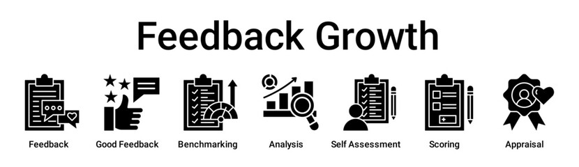 Feedback Growth banner web icon vector illustration concept for education with icon of Feedback, Good Feedback, Benchmarking, Analysis, Self Assessment, Scoring.