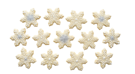 Snowflake shaped cookies decorated for winter holidays isolated PNG with Transparent Background