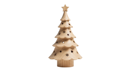 Wooden Christmas tree ornament with star cutouts isolated PNG with Transparent Background