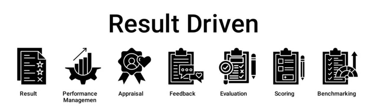 Result Driven banner web icon vector illustration concept for education with icon of Result, Performance Management, Appraisal, Feedback, Evaluation, Scoring.