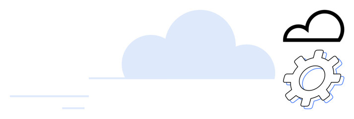 Cloud graphic with dynamic flow lines and gear symbol emphasizes efficiency, connectivity, and innovation. Ideal for technology, internet, process optimization, data storage, teamwork, innovation