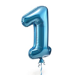 Shiny blue number one balloon isolated on white background