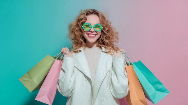 Customer woman after shopping day with bags - Fashion and clothing concept - Model by AI generative