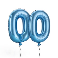 Two blue number 0 balloons isolated on white background