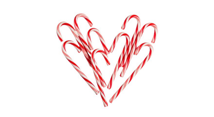 Heart Shape Made of Classic Red and White Striped Christmas Candy Canes isolated PNG with Transparent Background