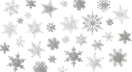 Christmas Winter Holiday Background with Scattered Silver Glitter Snowflakes isolated PNG with Transparent Background