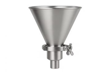 Stainless steel industrial conical funnel featuring clamp connection