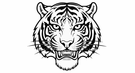 Fierce Tiger Head Roaring with Detailed Stripes and Fangs.