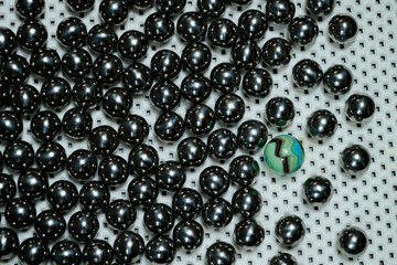 numerous steel balls seen from above
