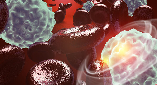 Virus cells under microscope on dark background. 3d illustration