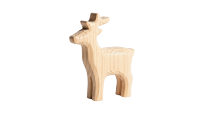 Minimalist Standing Wooden Deer Figurine Decoration isolated PNG with Transparent Background