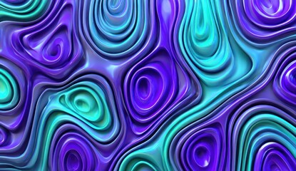 Abstract 3D rendering with swirling, rippling patterns in vibrant blue, teal, and purple hues