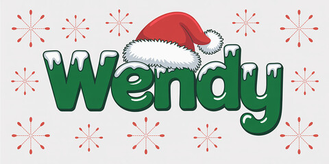 Wendy Christmas Name with Snowflakes and Santa Hat