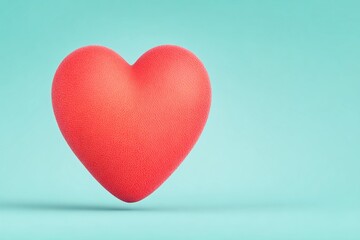 Fototapeta premium Bright red heart symbol floating against a soft turquoise background for creative and romantic themes
