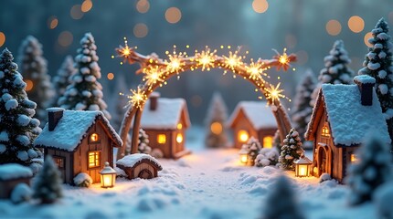 Enchanting Winter Village Cozy Cottages and Twinkling Lights in a Snowy Landscape