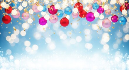 Festive Baubles and Bokeh Bliss: A cascade of colorful baubles, sparkling fairy lights, and a dreamy bokeh effect converge to create a captivating festive backdrop, evoking joy and celebration.