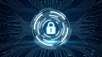 Secure digital world with glowing padlock protecting data and privacy online now