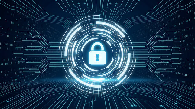 Secure digital world with glowing padlock protecting data and privacy online now