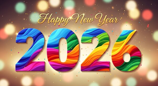 Festive Happy New Year 2026 Colorful Celebration Background Design
