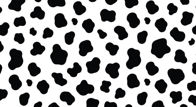 Simple black and white seamless pattern with abstract cow spots for creating a fun animal print background or texture design.