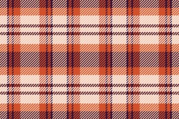 Simplicity seamless plaid texture, figure pattern check fabric. Retail textile vector background tartan in orange and red colors.