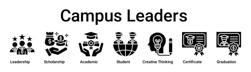Campus Leaders banner web icon vector illustration concept for education with icon of Leadership, Scholarship, Academic, Student, Creative Thinking, Certificate.
