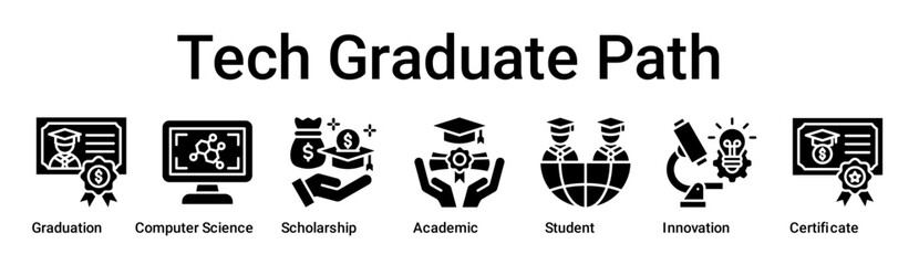 Tech Graduate Path banner web icon vector illustration concept for education with icon of Graduation, Computer Science, Scholarship, Academic, Student, Innovation.