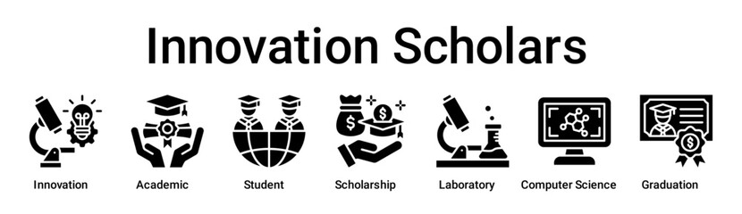 Innovation Scholars banner web icon vector illustration concept for education with icon of Innovation, Academic, Student, Scholarship, Laboratory, Computer Science.